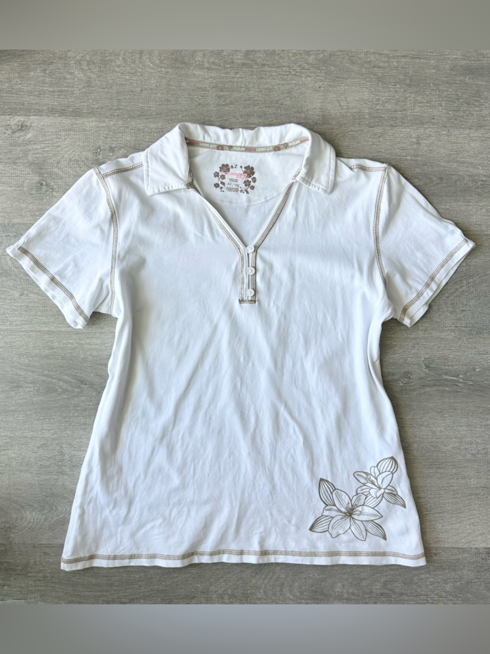 Y2K Foursome golf White Floral Embroidered Polo Tee